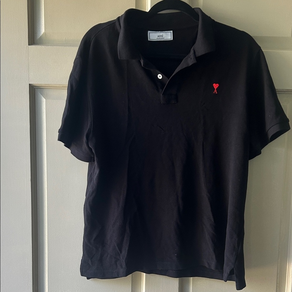 Ami Black Polo with Red Heart Logo